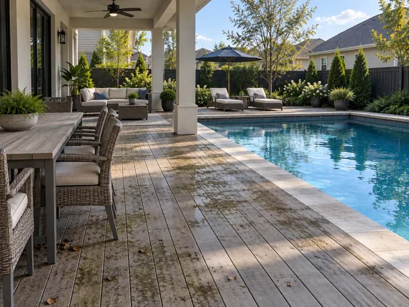 Pool deck before cleaning